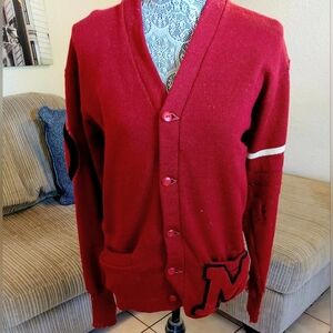 vintage 1950s Modesto High School Men's Red Cardigan Sweater Size Small